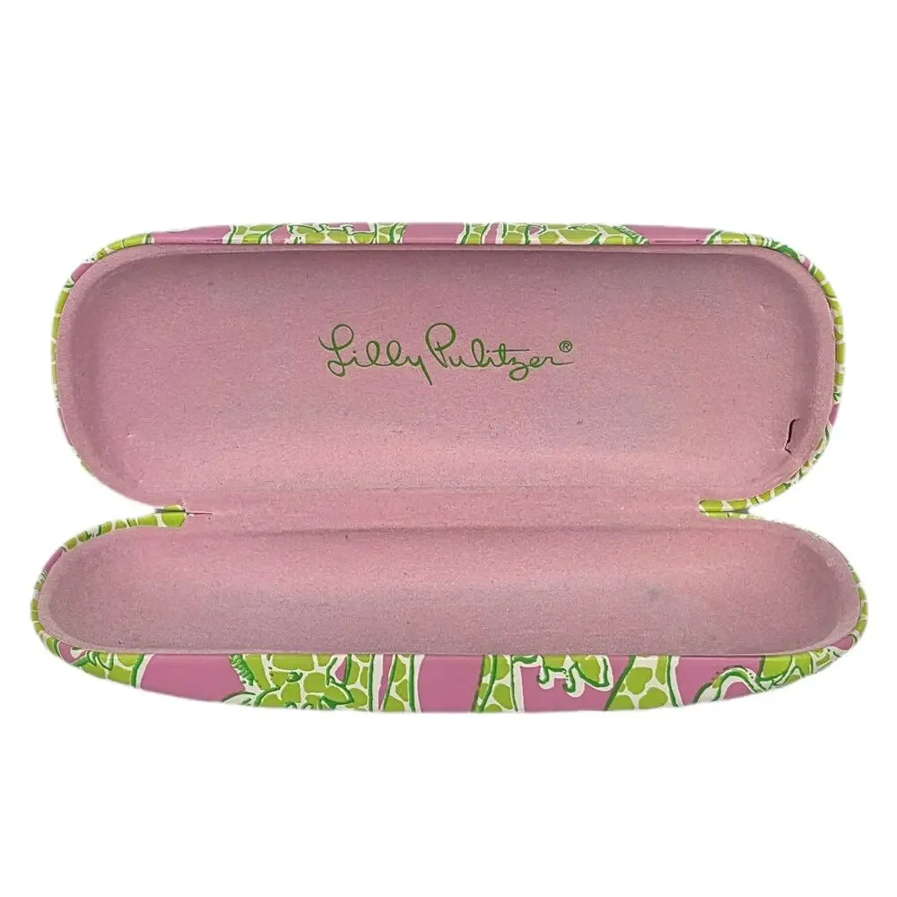 LILLY PULITZER GIRAFFE PRINT CLAMSHELL HARD SHELL EYEGLASS CASE – PINK/GREEN